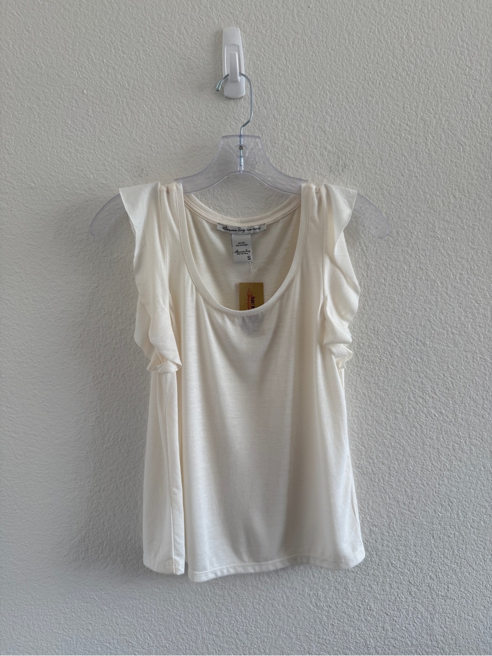 American Rag Cream Ruffle Sleeve Scoop Neck Top